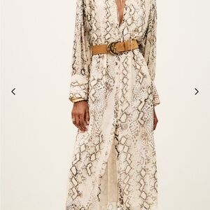 ba&sh Beige Snake-Print Maxi Shirt Dress